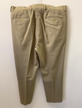 RALPH LAUREN, Dk Khaki Brn, Wool, Solid, Zip Front, Button Closure, Pleated Front, 4 Pockets, Creased