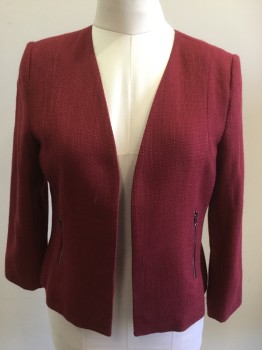 CONTEMPORAINE, Cranberry Red, Acrylic, Polyester, Solid, Open Front, No Collar, L/S, 2 Zip Pockets