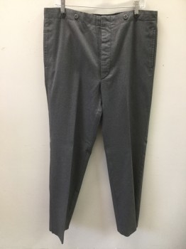 Mens, Pants 1890s-1910s, MTO, Gray, Wool, Stripes - Shadow, 38/33, Made To Order, Flat Front, Button Fly,  Pockets, Suspender Buttons,