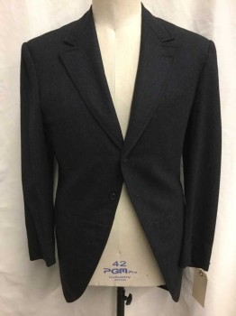 Mens, Tailcoat 1890s-1910s, Dominic Gherardi, Charcoal Gray, Wool, Heathered, 42, Charcoal Morning Coat, Black Detailed Trim, 2 Button Closure, Buttons On Cuffs, Single Breasted, Welt Chest Pocket, Back Center Vent, 2 Back Buttons,