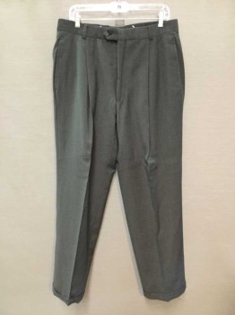Mens, 1990s Vintage, Suit, Pants, JOSEPH ABBOUD, Gray, Wool, Solid, 30, 35, Double Pleated Front, 4 Pockets, Cuffed