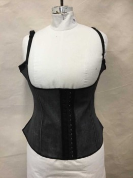 Womens, Corset, SQUEEM, Gray, Black, Cotton, Rubber, Solid, 3XL, Gray W/Black Underside/Lining, Hook & Eye Closures Center Front, Square Low Neck (Sits Below Bust), Spaghetti Straps