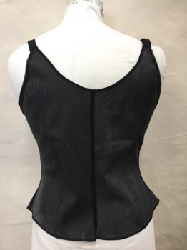 SQUEEM, Gray, Black, Cotton, Rubber, Solid, Gray W/Black Underside/Lining, Hook & Eye Closures Center Front, Square Low Neck (Sits Below Bust), Spaghetti Straps