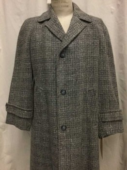 Mens, Coat, MTO, Heather Gray, Wool, Tweed, 40, Notched Lapel, 3 Buttons,  2 Pockets, Button Tab at Cuff,