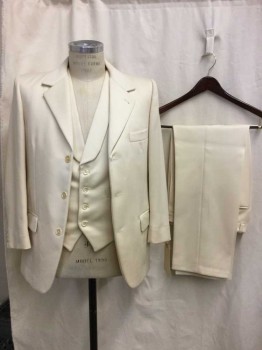 Mens, 1930s Vintage, Suit, Jacket, NL, Cream, Wool, Solid, 37S, Notched Lapel, 3 Buttons,  3 Faux Pockets