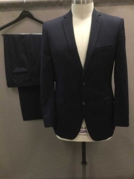 JACK VICTOR, Navy Blue, Wool, Stripes - Shadow, Single Breasted, Collar Attached, Notched Lapel, 3 Pockets, 2 Buttons,