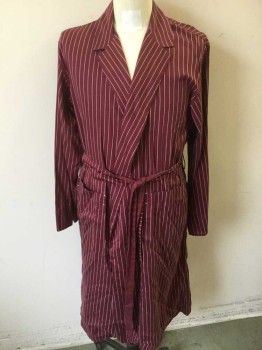 ERMENEGILDO ZEGNA, Cotton, Burgundy with White Vertical Pinstripes, Notched Lapel, L/S, 2 Patch Pockets at Hips **2 Piece with Matching Self Fabric Sash Belt