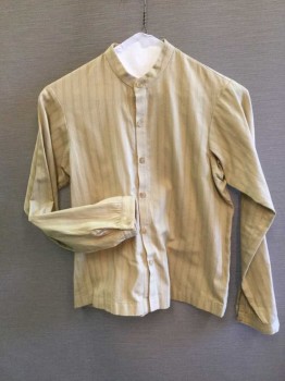 Childrens, Shirt 1890s-1910s, Sand, Sage Green, Cotton, Stripes, CH  34, Button Front, Long Sleeves with Cuffs, Collar Band