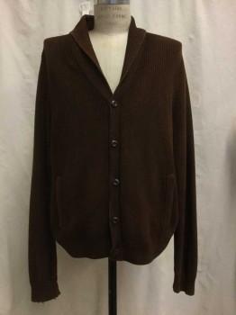 BROOKS BROTHERS, Chocolate Brown, Cotton, Solid, Chocolate Brown Knit, Button Front, 2 Pockets,, Lightly Distressed