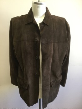 BANANA REPUBLIC, Brown, Leather, Solid, Collar Attached Button Front  2 Side Flip Pockets
