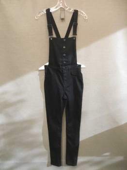 Womens, Overalls, H & M, Black, Cotton, Spandex, Solid, 4, Stretch Cotton, Skinny Fit Pants, Bib Front, Cross Over Back Straps