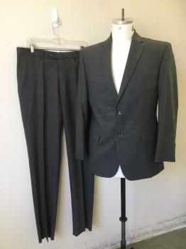 JOS A BANKS, Gray, Wool, Spandex, Heathered, Stretchy Wool, 2 Button Single Breasted, , 1 Welt Pocket, 2 Pockets with Flaps