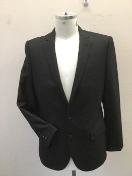 J CREW, Black, Wool, Rayon, Solid, 2 Button Single Breasted, 3 Pockets, Single Slit Center Back,