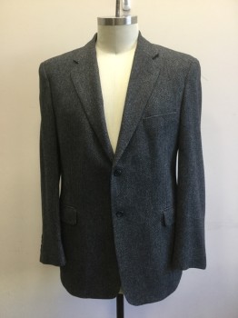 STAFFORD, Lt Gray, Charcoal Gray, Wool, Viscose, Herringbone, 2 Button Single Breasted, 2 Pockets with Flaps, 1 Welt Pocket, Single Slit Back
