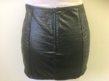 LIP SERVICE, Black, Faux Leather, Textured/Self Embroidered Sides, Smooth Center, Invisible Zipper at Center Back