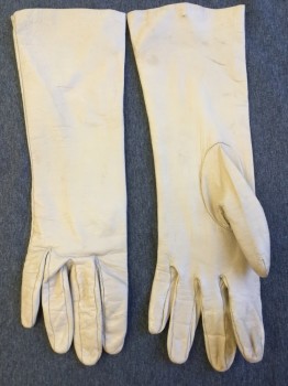 Womens, Gloves 1890s-1910s, NL, Beige, Leather, Solid, XS, Glovew Length to Mid Fore Arm,