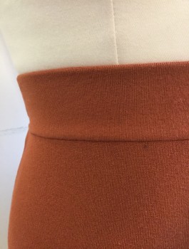 LEITH, Rust Orange, Viscose, Nylon, Solid, Ribbed Stretchy Knit, Pencil Skirt, 2" Wide Self Waistband