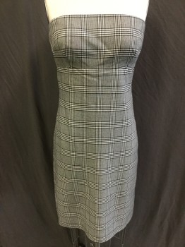 Womens, Suit, Dress, TOCCA, Off White, Black, Gray, Rayon, Polyester, Plaid, Plaid-  Windowpane, 2, Dress:  Off White/black/gray Windowpane Plaid, with Off White Lining, Strapless, Fitted, Zip Back, Bottom Right Side Split with Matching Jacket