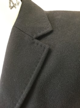 Mens, Coat, Overcoat, METROPOLITAN VIEW, Black, Wool, Nylon, Solid, 40L, Single Breasted, Notched Lapel, 3 Buttons, 2 Pockets, Gray Lining