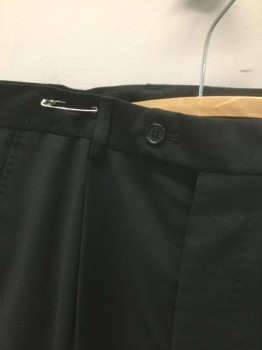 GIORGIO FIORELLI, Black, Wool, Solid, Single Pleated, Button Tab Waist, Zip Fly, 4 Pockets, Straight Leg