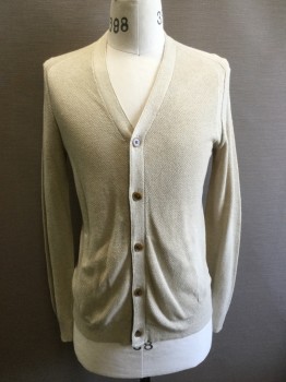 BANANA REPUBLIC, Oatmeal Brown, Silk, Linen, Solid, Button Front, Pique Weave, 2 Pockets, Ribbed Knit Cuff/Waistband