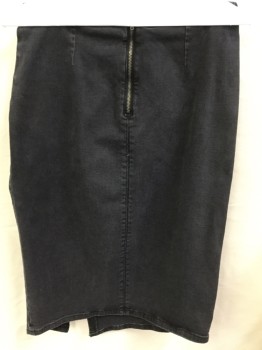 ZARA, Faded Black, Poly/Cotton, Spandex, Solid, Faded Black, Zip Back, Vertical D-string Gray Elastic Work off the Side with Split Hem
