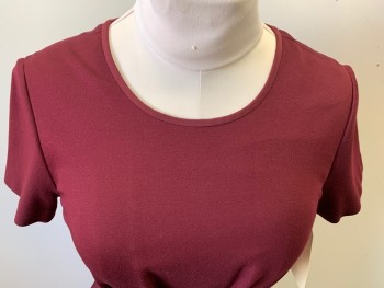 TRINA TURK, Red Burgundy, Rayon, Nylon, Solid, Round Neck,  Short Sleeves, Pleated Skirt & Bust, Back Zipper,