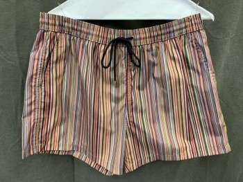 PAUL SMITH, Multi-color, Polyester, Stripes - Vertical , Smocked Drawstring Waistband, 3 Pockets, Multiple