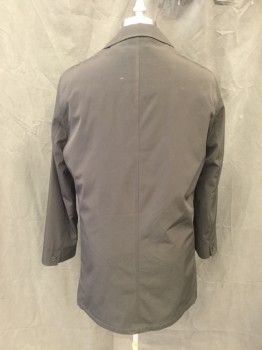CALVIN KLEIN, Chocolate Brown, Polyester, Polyurethane, Solid, Hidden Button Front, 2 Pockets, Collar Attached, Long Sleeves, Zip Detachable Quilted Lining
