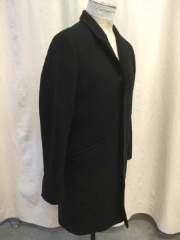 CALIBRATE, Black, Wool, Polyester, Solid, Notched Lapel, Concealed 5 Button Up Closure, 2 Welt Pockets, Above the Knee Length