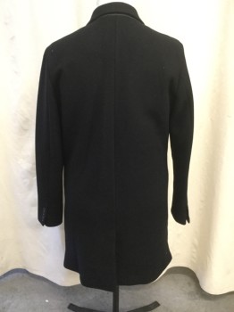 CALIBRATE, Black, Wool, Polyester, Solid, Notched Lapel, Concealed 5 Button Up Closure, 2 Welt Pockets, Above the Knee Length