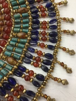 Unisex, Historical Fiction Jewelry, MTO, Gold, Navy Blue, Red, Orange, Turquoise Blue, Beaded, Metallic/Metal, O/S, Egyptian Style Beaded Collar or Choker, See Photo Attached,