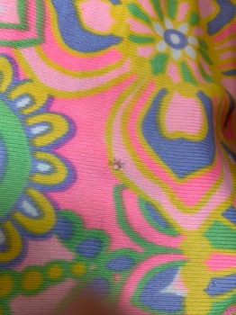 NL, Pink, Multi-color, Nylon, Floral, Paisley/Swirls, Long Sleeves, Back Zipper, Mandarin/Nehru Collar, **Small Hole