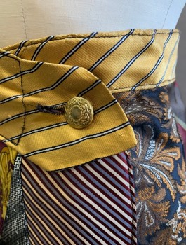 FIT TO BE TIED, Multi-color, Silk, Novelty Pattern, Upcycled Made of Men's Neckties Sewn Together, Wrap Closure with 1 Gold Button at Side Waist