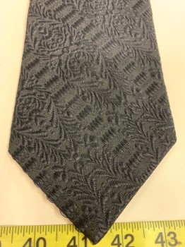 Mens, Tie, SEARS MENS STORE, Black, Polyester, Solid, Novelty Pattern, O/S, Self Novelty Pattern, Four in Hand