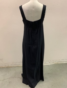 LORD & TAYLOR, Black, Rayon, Square Neckline, Faux Buttons on Left Bust, Fabric Covered Buttons, Empire Waist, Zip Back, Floor Length