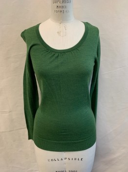 THE LIMITED, Green, Acrylic, Wool, Heathered, Solid, Scoop Neck, Long Sleeves