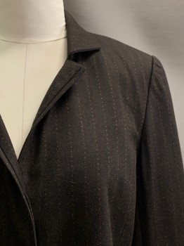 E TRACY, Dk Brown, Copper Metallic, Wool, Stripes - Pin, Notch Lapel, Single Breasted, 3 Buttons, Slit at Cuffs 