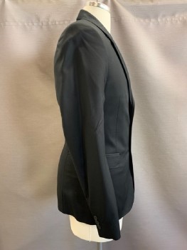 TED BAKER, Black, Wool, Solid, 2 Buttons, SB. Notched Lapel, 2 Flap Pockets, 1 Welt Pocket, CB Vent, Pick Stitching