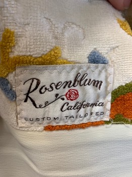 ROSENBLUM, Off White, Multi-color, Cotton, Floral, No Closures, Velveteen, Pockets, 3/4 Sleeves,