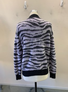 RE/DONE, Lavender Purple, Charcoal Gray, Wool, Alpaca, Animal Print, V-N, Button Front, 2 Pockets, Zebra Stripes