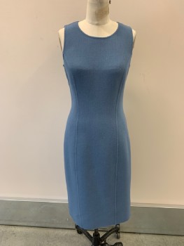 MICHAEL KORS, French Blue, Wool, Rayon, Scoop Neck, 2 Seam Detail From Armhole Down Front To Hem & 2 On Back, Zip Back, Hem Below Knee,