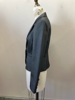 TRINA TURK, Gray, Wool, Polyester, Solid, Visible Weave, SB. 1 Snap Front, Notched Lapel, 2 Pocket Flaps, Waistband Insert, 4 Self Covered Buttons At Cuffs Single Vent