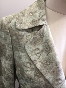 ANNE KLEIN, Olive Green, Mint Green, Taupe, Ramie, Silk, Abstract , Wispy Floral, Single Breasted, L/S, Rounded Collar With Notched Lapel, 1 Button,