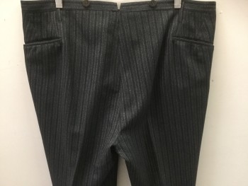 MTO, Black, Lt Gray, Wool, Stripes - Vertical , Made To Order, Double Pleats, Button Fly,  Belt Loops, Pockets, 1 Pocket in Waistband, Suspender Buttons