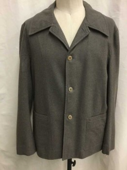 Mens, Jacket 1890s-1910s, NO LABEL, Taupe, Wool, 42, Single Breasted, Wide Lapel, 3 Buttons, 2 Pockets,
