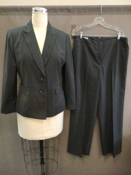 Womens, Suit, Jacket, Jones New York, Charcoal Gray, Polyester, Rayon, Herringbone, 14, Long Sleeves, Peak Lapel, 2 Button Closure, Single Breasted, Two Pockets