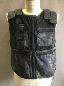 Mens, Vest, NO LABEL, Black, Polyester, Nylon, 48+, Velcro Shoulders, Lace Up Sides, Mesh Overlay, Chest Pouch Pocket, Hole In Mesh At Back