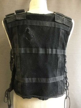 Mens, Vest, NO LABEL, Black, Polyester, Nylon, 48+, Velcro Shoulders, Lace Up Sides, Mesh Overlay, Chest Pouch Pocket, Hole In Mesh At Back