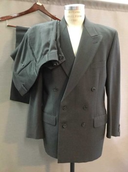 Mens, 1990s Vintage, Suit, Jacket, JOSEPH ABBOUD, Gray, Wool, Solid, 40R, Double Breasted, Peaked Lapel, Early 1990's